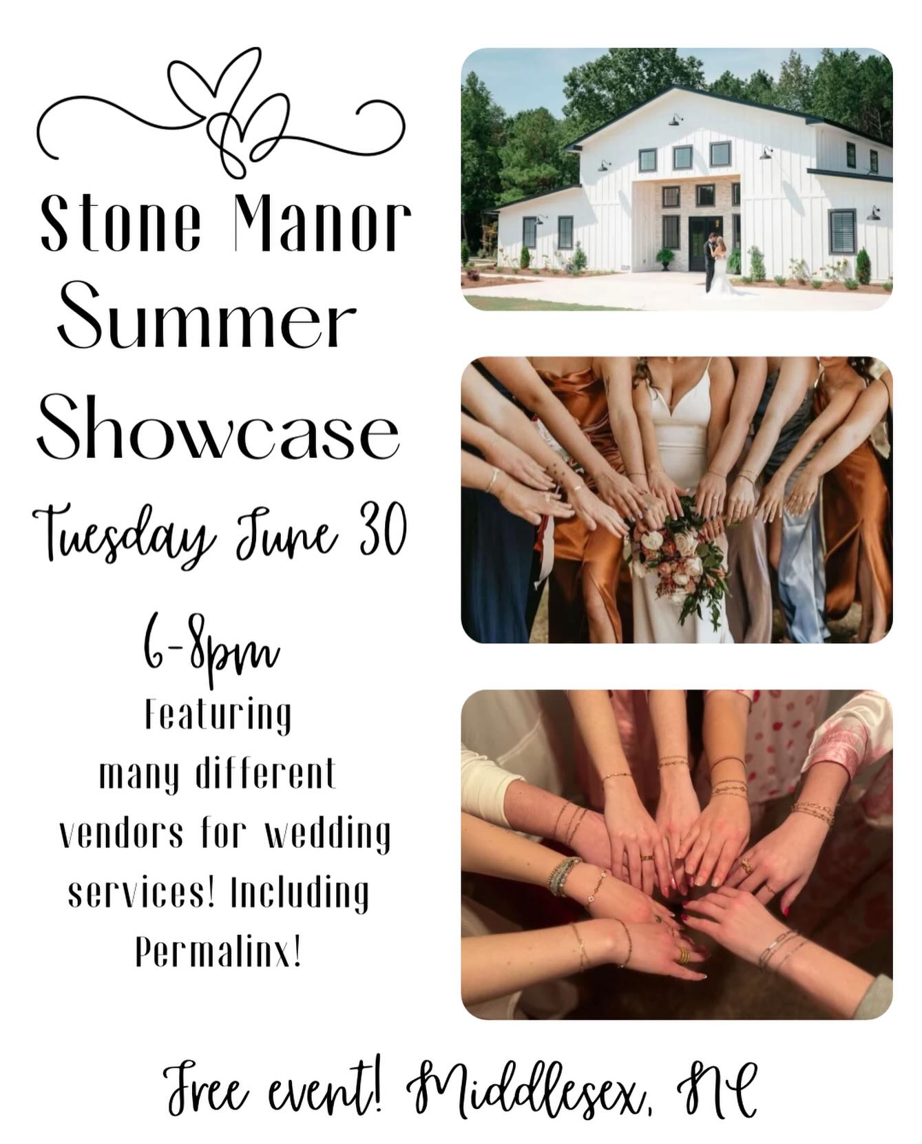 Are you in the beginning stages of wedding planning? Then you need to make plans to attend this free event @venuestonemanornc ! This showcase will feature many different vendors for wedding services including ME with @permalinxbyjbloom! Have you thought about adding permanent jewelry to your wedding festivities? Bachelorette parties, bridal showers or even wedding day linxing! These are all options to create a memorable day and special memories to cherish! #permalinx